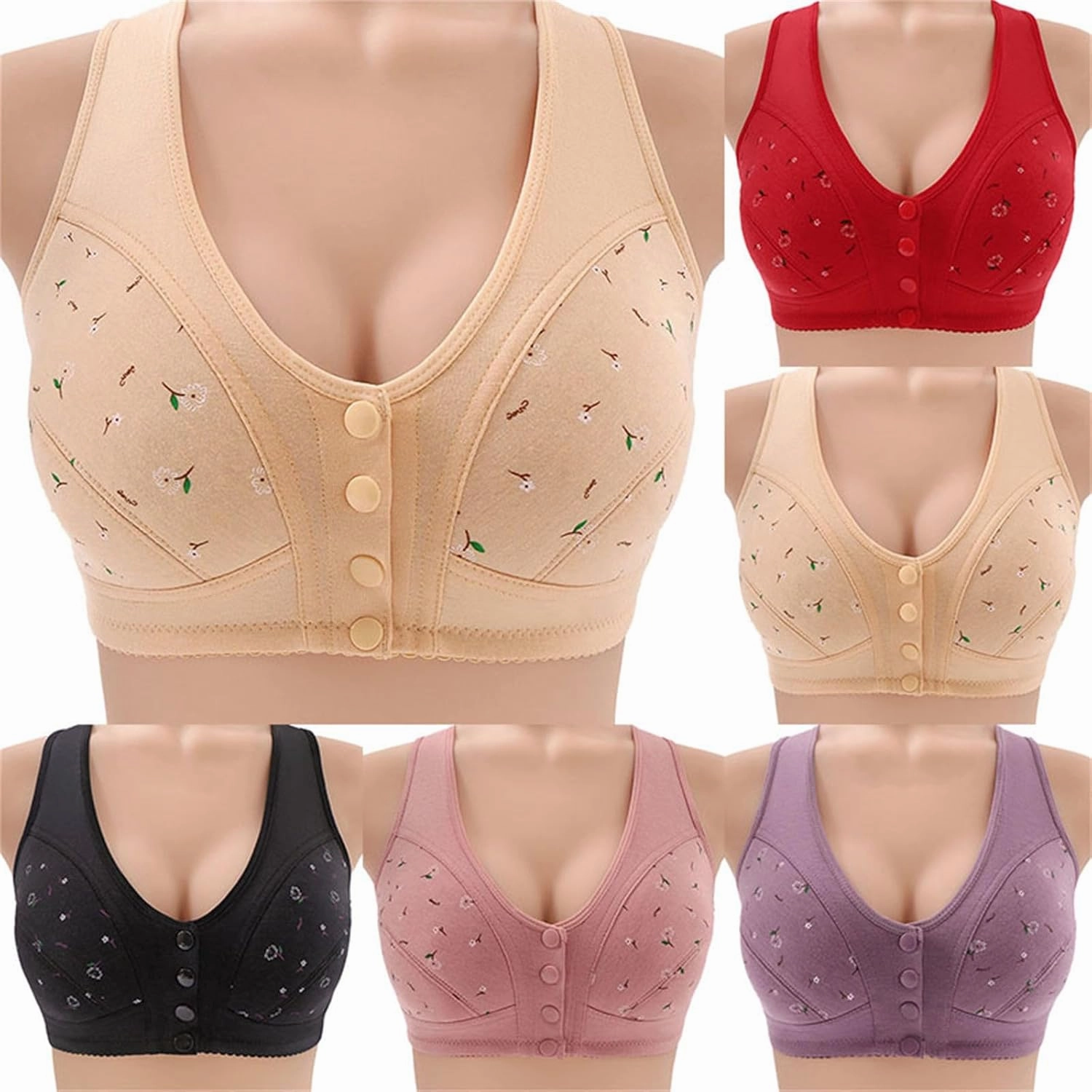 Daisy Bras for Older Women Front Closure Bra Cotton Bra Full Coverage Comfortable Bra No Underwire Plus Size Bra