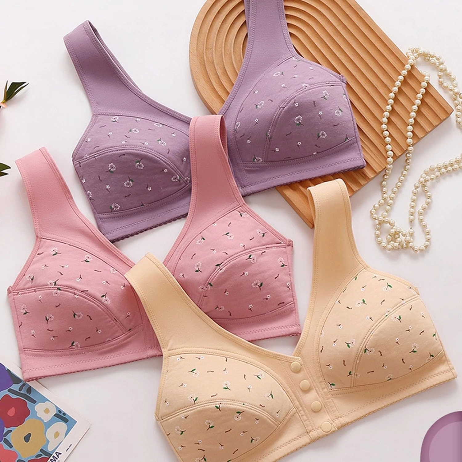 Daisy Bras for Older Women Front Closure Bra Cotton Bra Full Coverage Comfortable Bra No Underwire Plus Size Bra