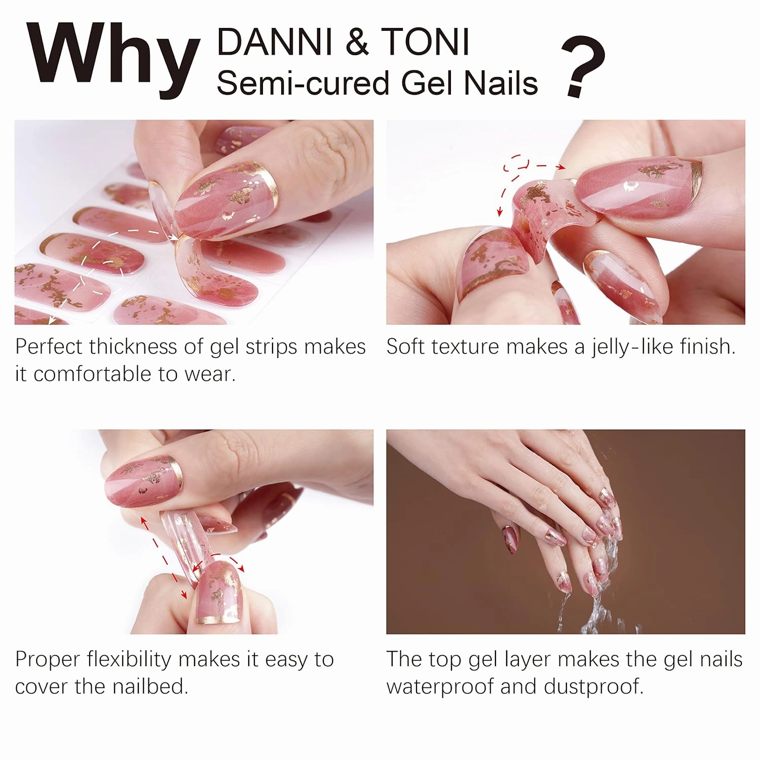 DANNI & TONI Semi Cured Gel Nail Strips Hot Pink (Cosmic Bloom) Metallic Gel Nail Wraps Fuchsia Glazed Donut Nails Mirror Nails 28 Stickers