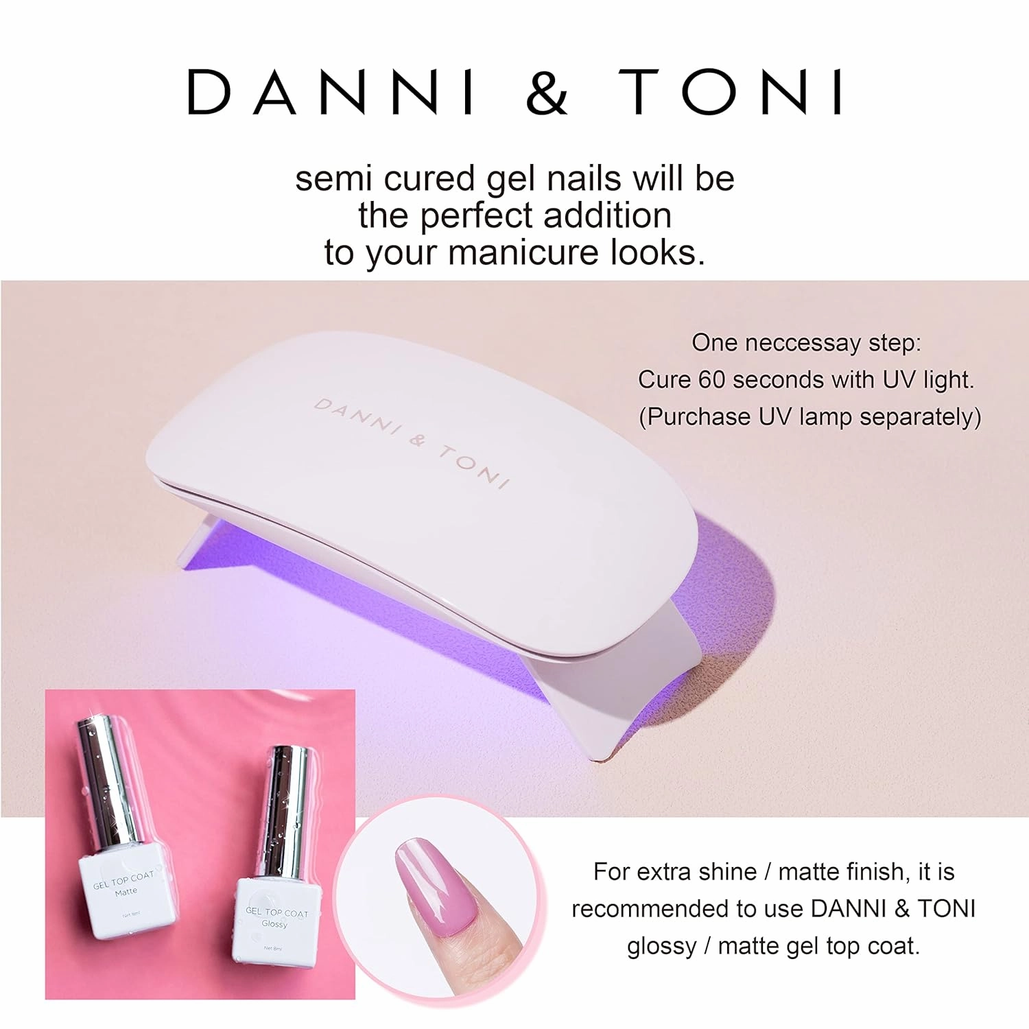 DANNI & TONI Semi Cured Gel Nail Strips Hot Pink (Cosmic Bloom) Metallic Gel Nail Wraps Fuchsia Glazed Donut Nails Mirror Nails 28 Stickers