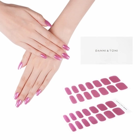 DANNI & TONI Semi Cured Gel Nail Strips Hot Pink (Cosmic Bloom) Metallic Gel Nail Wraps Fuchsia Glazed Donut Nails Mirror Nails 28 Stickers