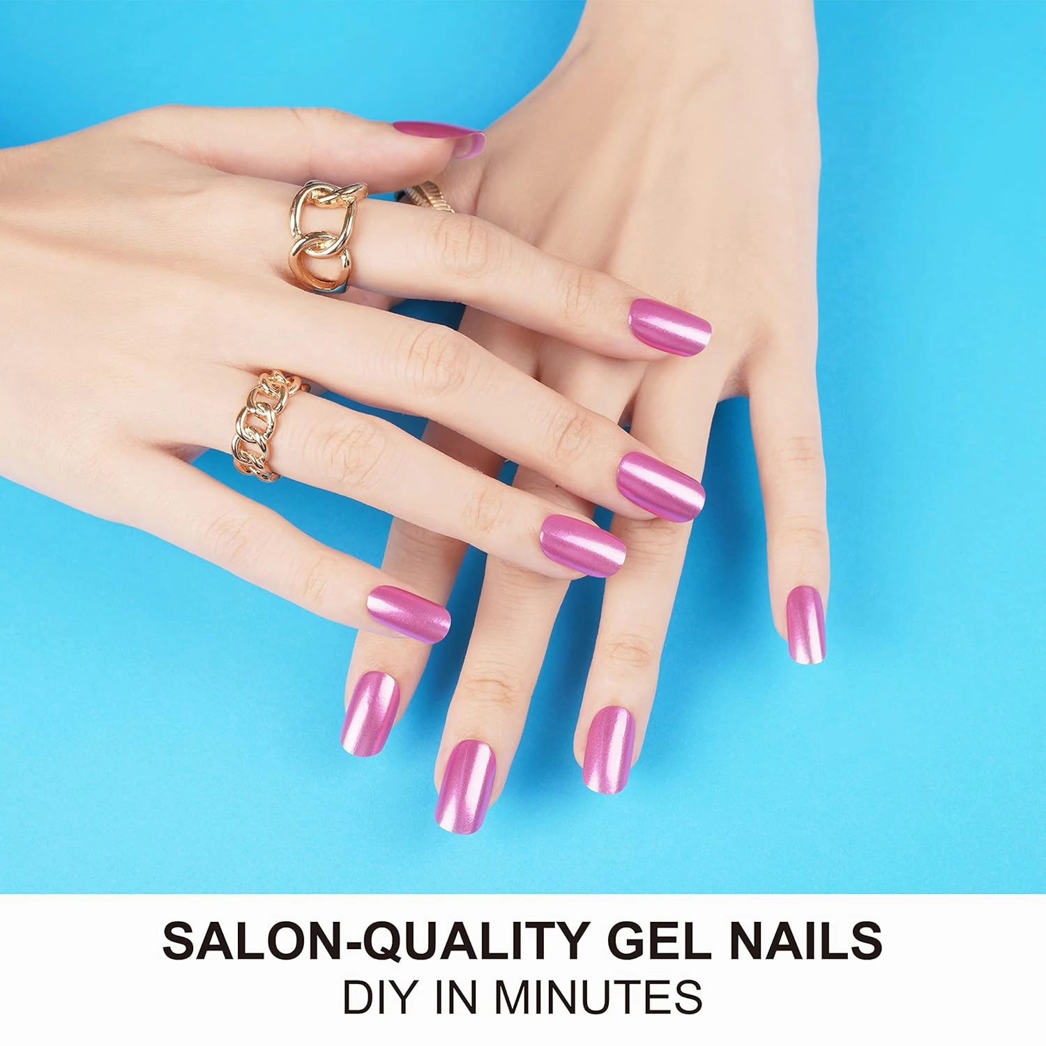DANNI & TONI Semi Cured Gel Nail Strips Hot Pink (Cosmic Bloom) Metallic Gel Nail Wraps Fuchsia Glazed Donut Nails Mirror Nails 28 Stickers