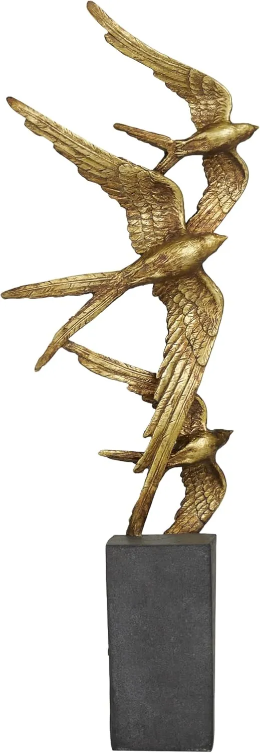 Deco 79 Polystone Bird Decorative Sculpture Home Decor Statue, Accent Figurine 8" x 4" x 21", Gold