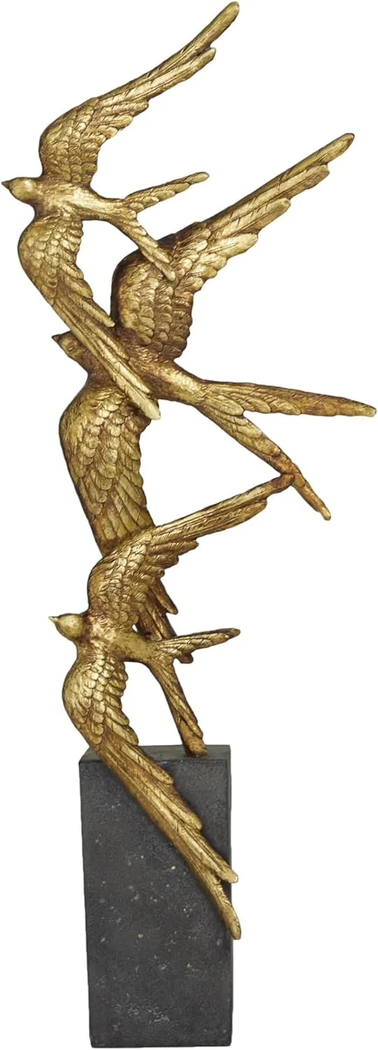 Deco 79 Polystone Bird Decorative Sculpture Home Decor Statue, Accent Figurine 8" x 4" x 21", Gold