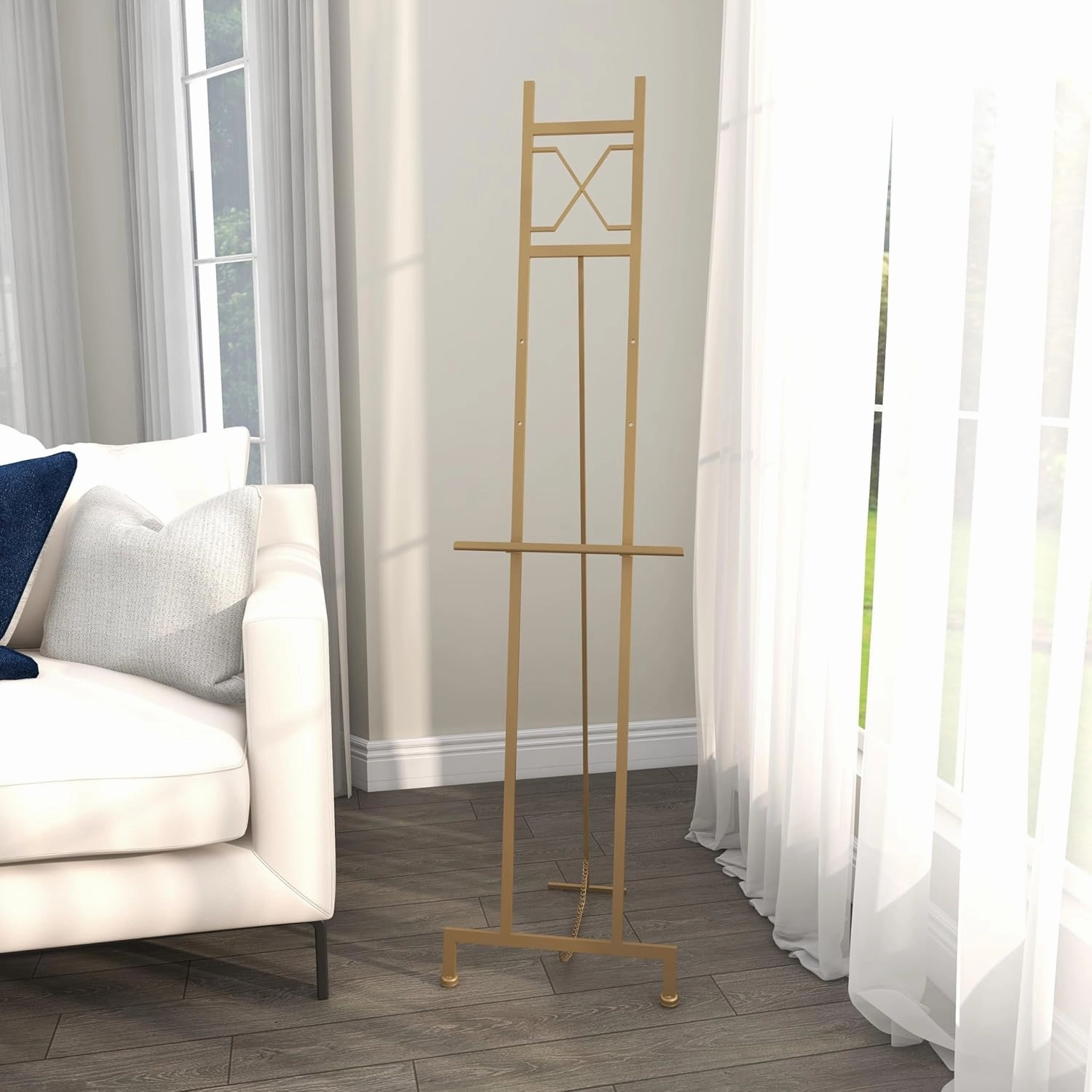 Deco 79 Metal Display Easel Large Adjustable 3 Tier Floor Standing Easel with Chain Support, Display Stand 16" x 19" x 57", Gold