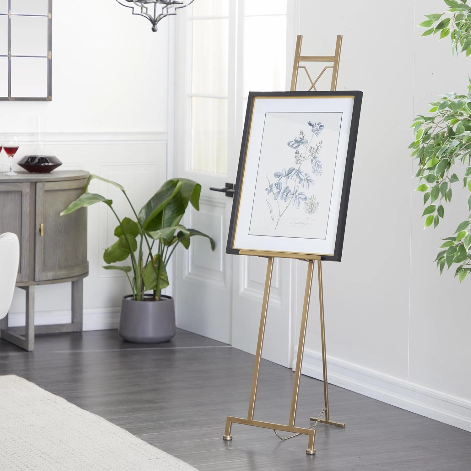 Deco 79 Metal Display Easel Large Adjustable 3 Tier Floor Standing Easel with Chain Support, Display Stand 16" x 19" x 57", Gold