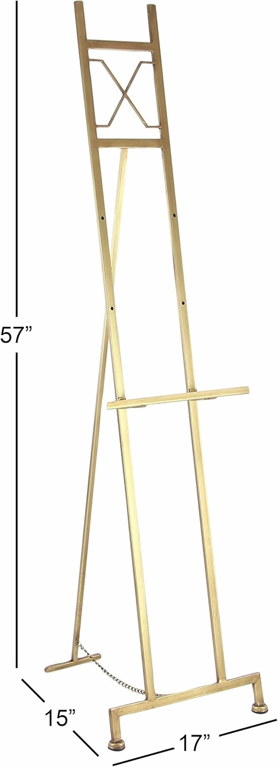 Deco 79 Metal Display Easel Large Adjustable 3 Tier Floor Standing Easel with Chain Support, Display Stand 16" x 19" x 57", Gold