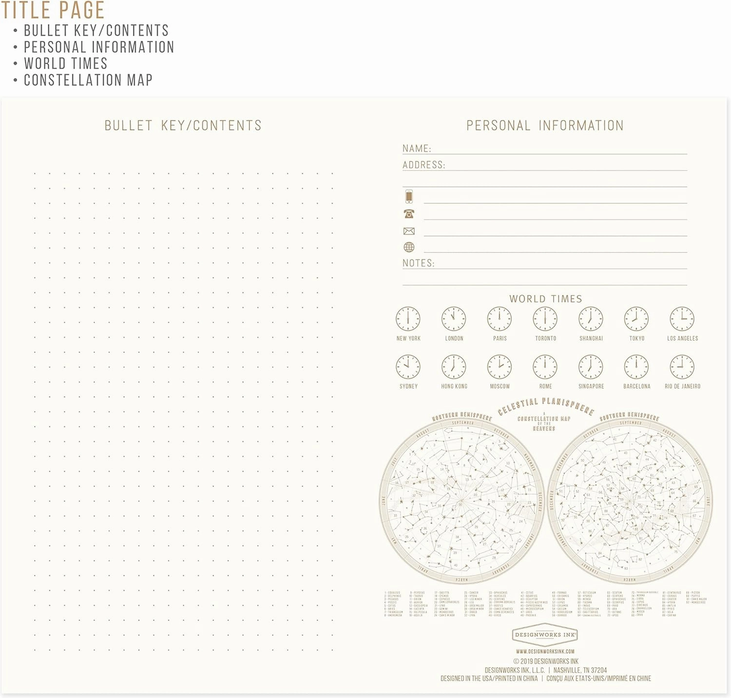 Designworks Ink Cloth Hardcover Journal Notebook with Lined Pages and Ribbon Marker for Work, Writing, Journaling - Charcoal Blue Journal with Gold Moon Phases and Affirmations 5.125" x 8.25"