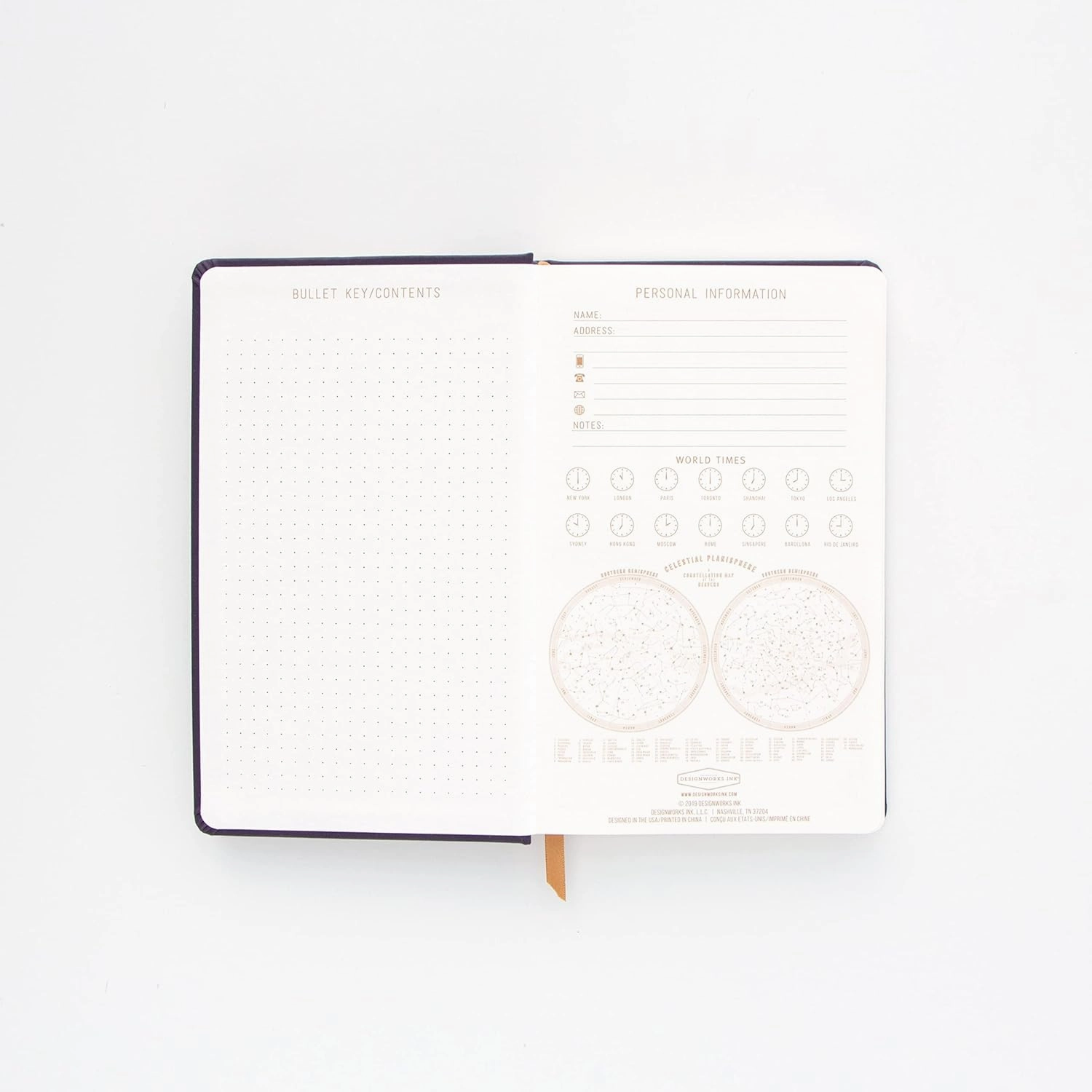Designworks Ink Cloth Hardcover Journal Notebook with Lined Pages and Ribbon Marker for Work, Writing, Journaling - Charcoal Blue Journal with Gold Moon Phases and Affirmations 5.125" x 8.25"