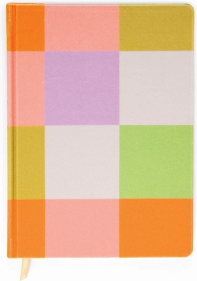 DesignWorks Ink Jumbo 7.5" x 10.25" Notebook Journal with 200 Lined Pages, Ribbon Marker, and Pockets, Velvet Rainbow Check