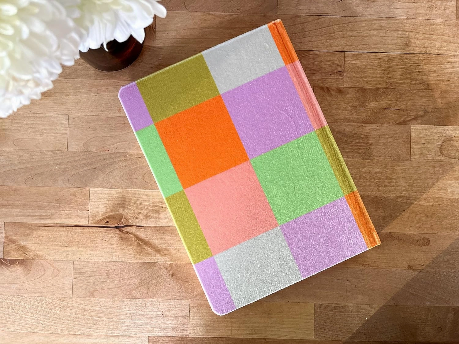 DesignWorks Ink Jumbo 7.5" x 10.25" Notebook Journal with 200 Lined Pages, Ribbon Marker, and Pockets, Velvet Rainbow Check
