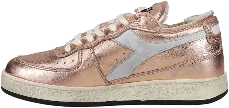 Diadora Womens Mi Basket Row Cut Metallic Used Lace Up Sneakers Shoes Casual - Pink