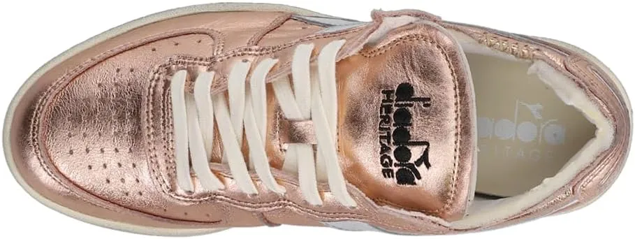 Diadora Womens Mi Basket Row Cut Metallic Used Lace Up Sneakers Shoes Casual - Pink
