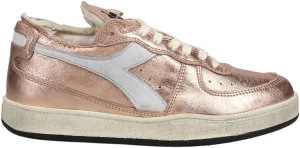 Diadora Womens Mi Basket Row Cut Metallic Used Lace Up Sneakers Shoes Casual - Pink