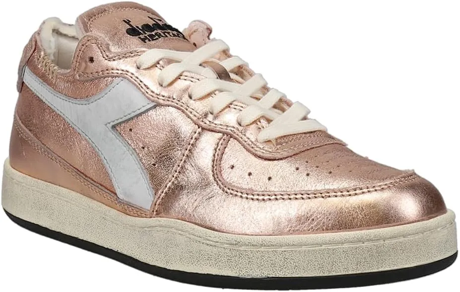 Diadora Womens Mi Basket Row Cut Metallic Used Lace Up Sneakers Shoes Casual - Pink