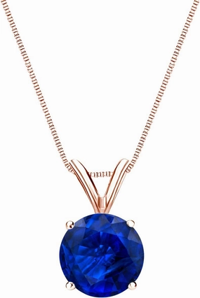 Diamond Wish 14k Gold Blue Sapphire Gemstone Solitaire Necklace (1/2ctw) 4 Prong Basket, 18-inch Box Chain