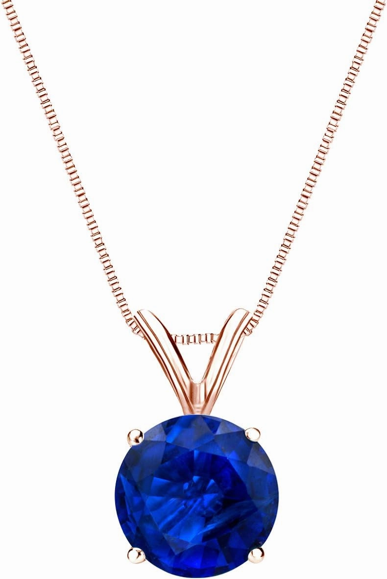 Diamond Wish 14k Gold Blue Sapphire Gemstone Solitaire Necklace (1/2ctw) 4 Prong Basket, 18-inch Box Chain