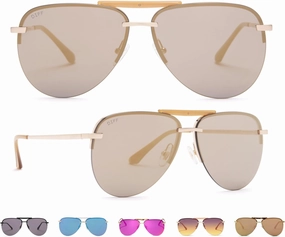 DIFF Tahoe Designer Oversized Aviator Sunglasses for Women UV400 Protection, Brushed Matte Gold Frames