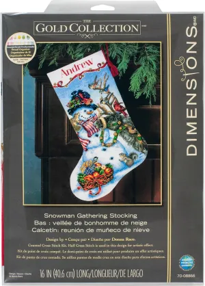 Dimensions Gold Collection Counted Cross Stitch 'Snowman Gathering' Personalized Christmas Stocking Kit, White Aida, 16", 18 Count