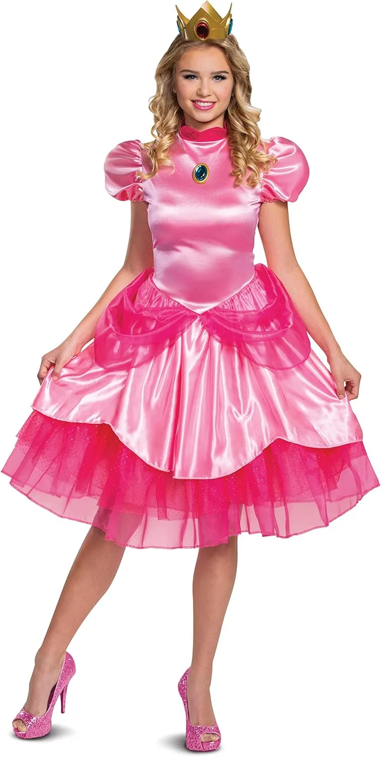 Disguise Princess Peach Costume, Official Nintendo Super Mario Bros Dress and Crown