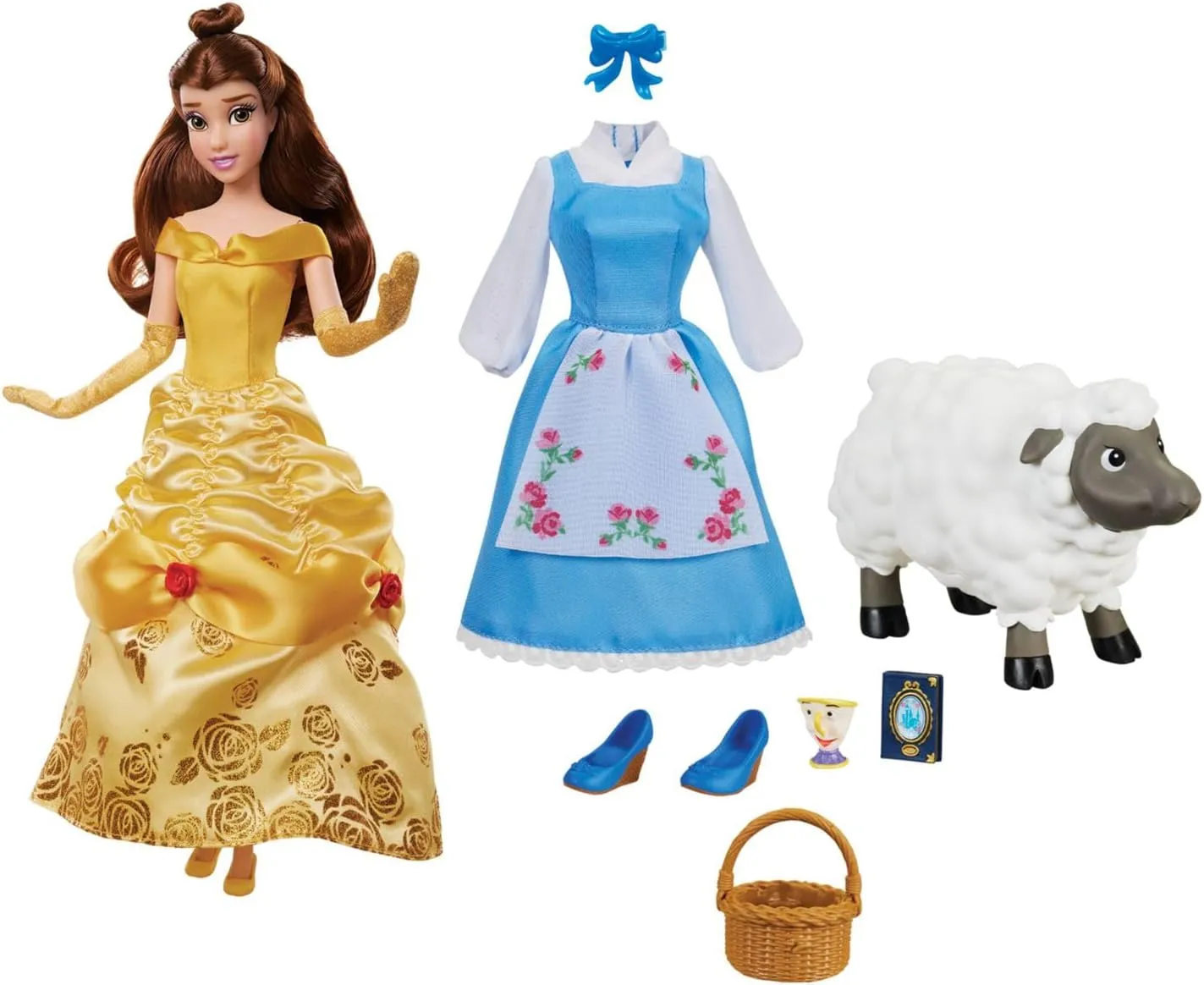 Disney Store Official Princess Story Doll (Belle from Beauty and The Beast) 11 Inches, Includes Coloring Book, Additional Dress Princess Doll in Classic Outfit Princess Toys for Girls