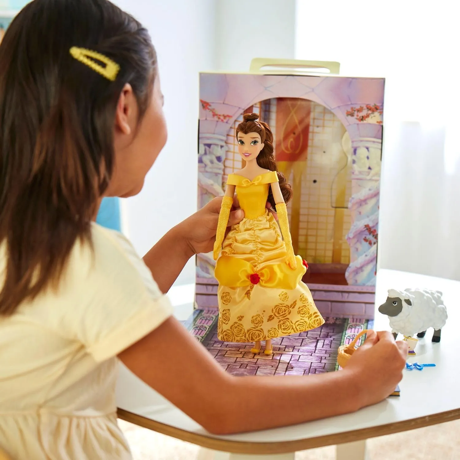 Disney Store Official Princess Story Doll (Belle from Beauty and The Beast) 11 Inches, Includes Coloring Book, Additional Dress Princess Doll in Classic Outfit Princess Toys for Girls