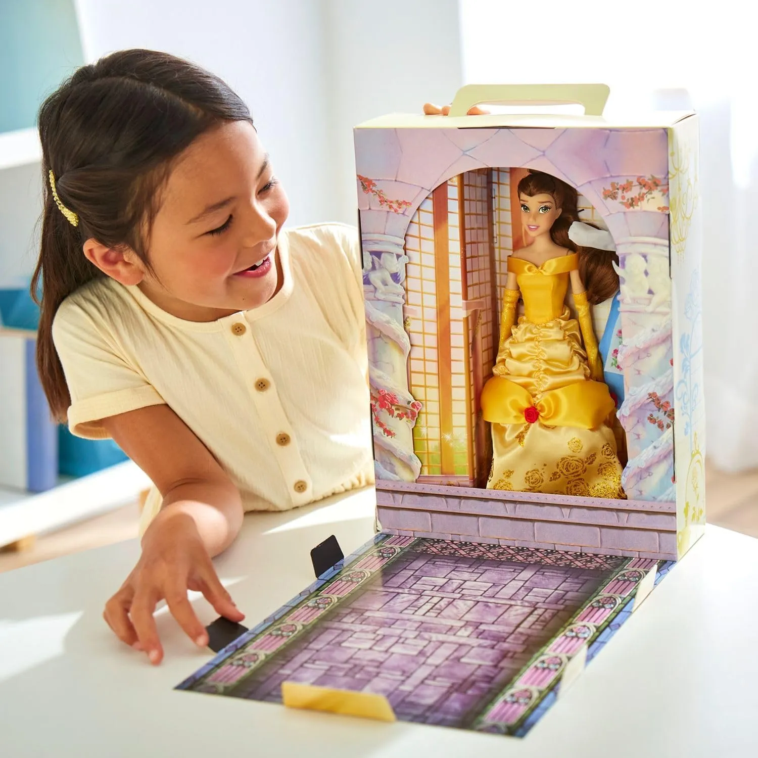 Disney Store Official Princess Story Doll (Belle from Beauty and The Beast) 11 Inches, Includes Coloring Book, Additional Dress Princess Doll in Classic Outfit Princess Toys for Girls