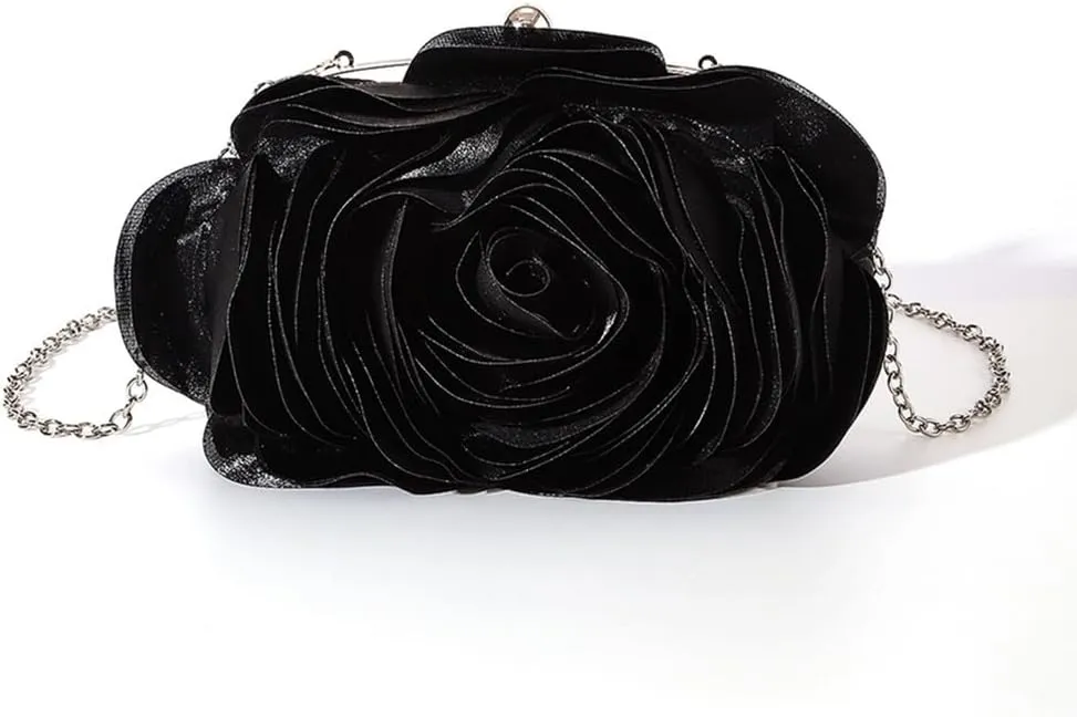DJBM Women Cozy Satin Flower Clutch Evening Bag Unique Graceful Shouder Purse with Detachable Chain for Dinner Prom