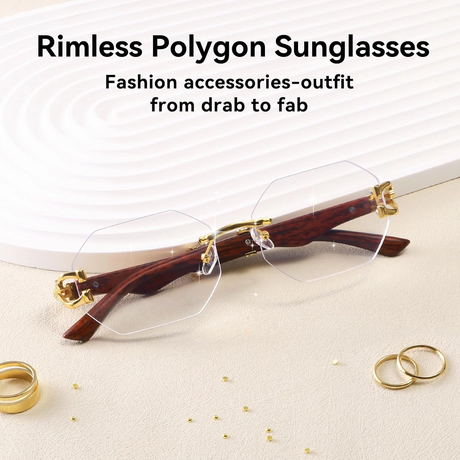 Dollger Rimless Rectangle Sunglasses for Women Men Fashion Hip hop Frameless Designer Shades Wooden Y2K Square Sun Glasses