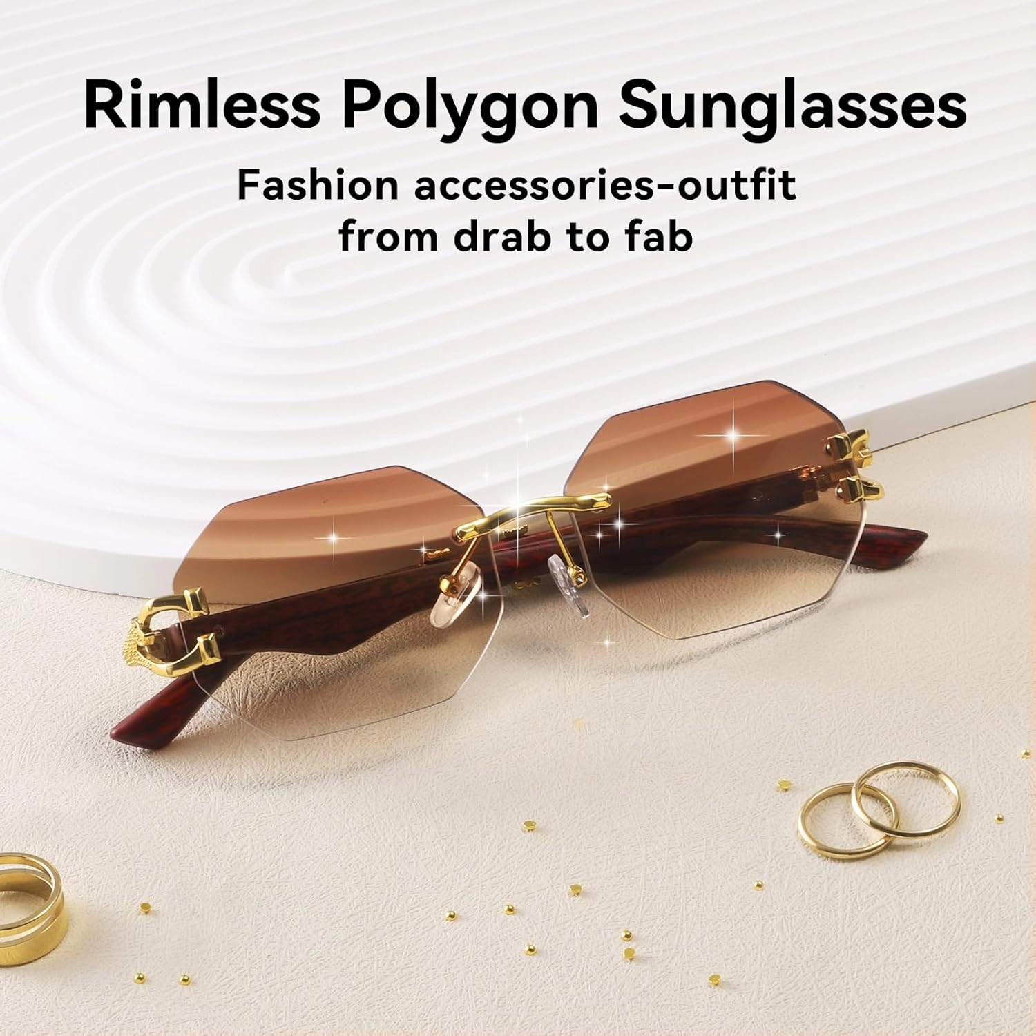 Dollger Rimless Rectangle Sunglasses for Women Men Fashion Hip hop Frameless Designer Shades Wooden Y2K Square Sun Glasses