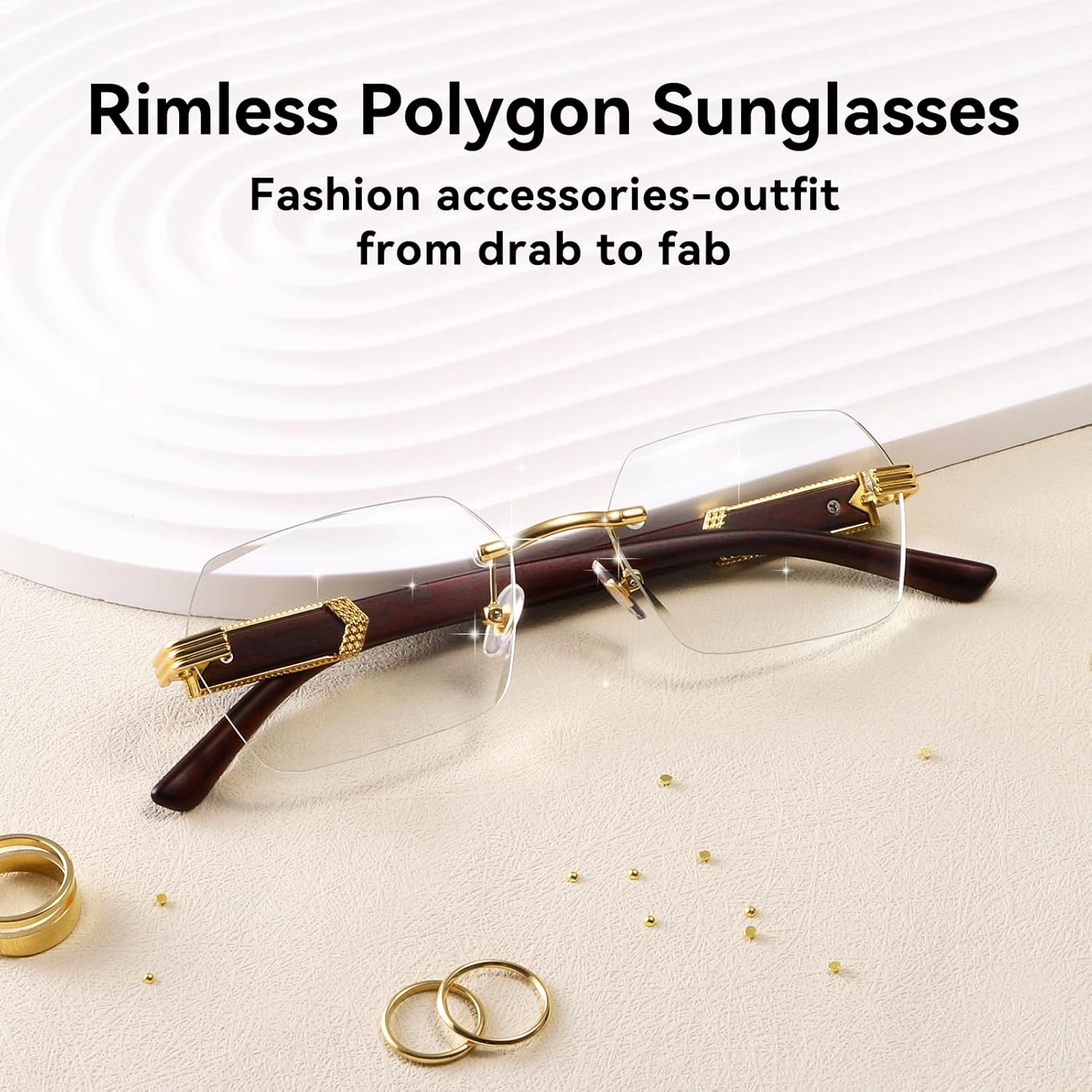 Dollger Rimless Rectangle Sunglasses for Women Men Fashion Hip hop Frameless Designer Shades Wooden Y2K Square Sun Glasses