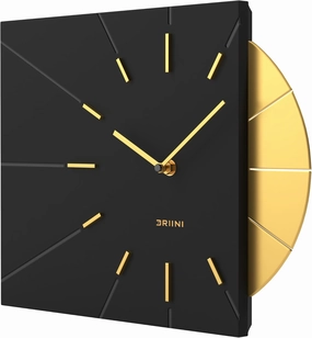 Driini Clocks Mid Century Modern Wall Clock - Square Black Clock with Decorative Gold Accent- Unique and Cool Clock, Battery Operated - MCM Decor & Decorative Wall Clock for Mid Century Modern Decor.