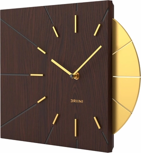 Driini Clocks Mid Century Modern Wall Clock - Square Wood Clock with Decorative Gold Accent- Unique and Cool Clock, Battery Operated - MCM Decor & Decorative Wall Clock for Mid Century Modern Decor.