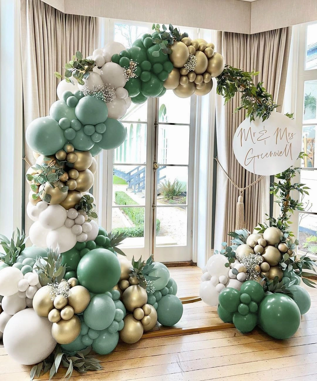 Dusty Green Gold Balloon Garland Double Stuffed White Light Green Gold Balloon Arch Different Sizes Balloons Kit For Baby Shower Birthday Wedding Anniversary Graduation Party Decorations