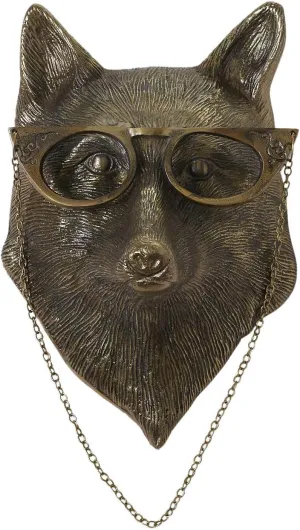 E E Eloise Wall Mount – Handcrafted Fox Head Sculpture with Glasses & Chain, 15.5” – Vintage-Inspired Wall Decor
