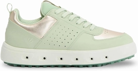 ECCO Womens Golf Street 720 Full Grain Leather Gold Metallic Matcha Trainers 6-6.5 US