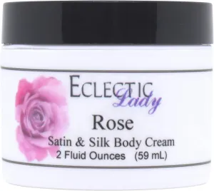Eclectic Lady Rose Satin and Silk Cream, Body Cream, Body Lotion, 2 oz - Shea Butter, Aloe, Silk Amino Acids, Vitamin E, Phthalate-Free, Handcrafted in USA - Perfect For Women
