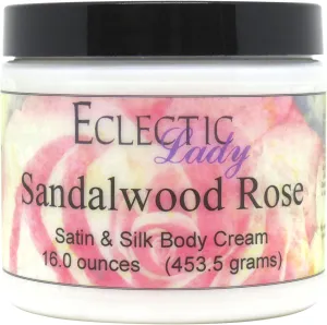 Eclectic Lady Sandalwood Rose Satin and Silk Cream, Body Cream, Body Lotion, 16 oz - Shea Butter, Aloe, Silk Amino Acids, Vitamin E, Phthalate-Free, Handcrafted in USA - Perfect For Women