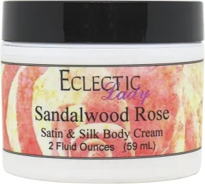 Eclectic Lady Sandalwood Rose Satin and Silk Cream, Body Cream, Body Lotion, 2 oz - Shea Butter, Aloe, Silk Amino Acids, Vitamin E, Phthalate-Free, Handcrafted in USA - Perfect For Women
