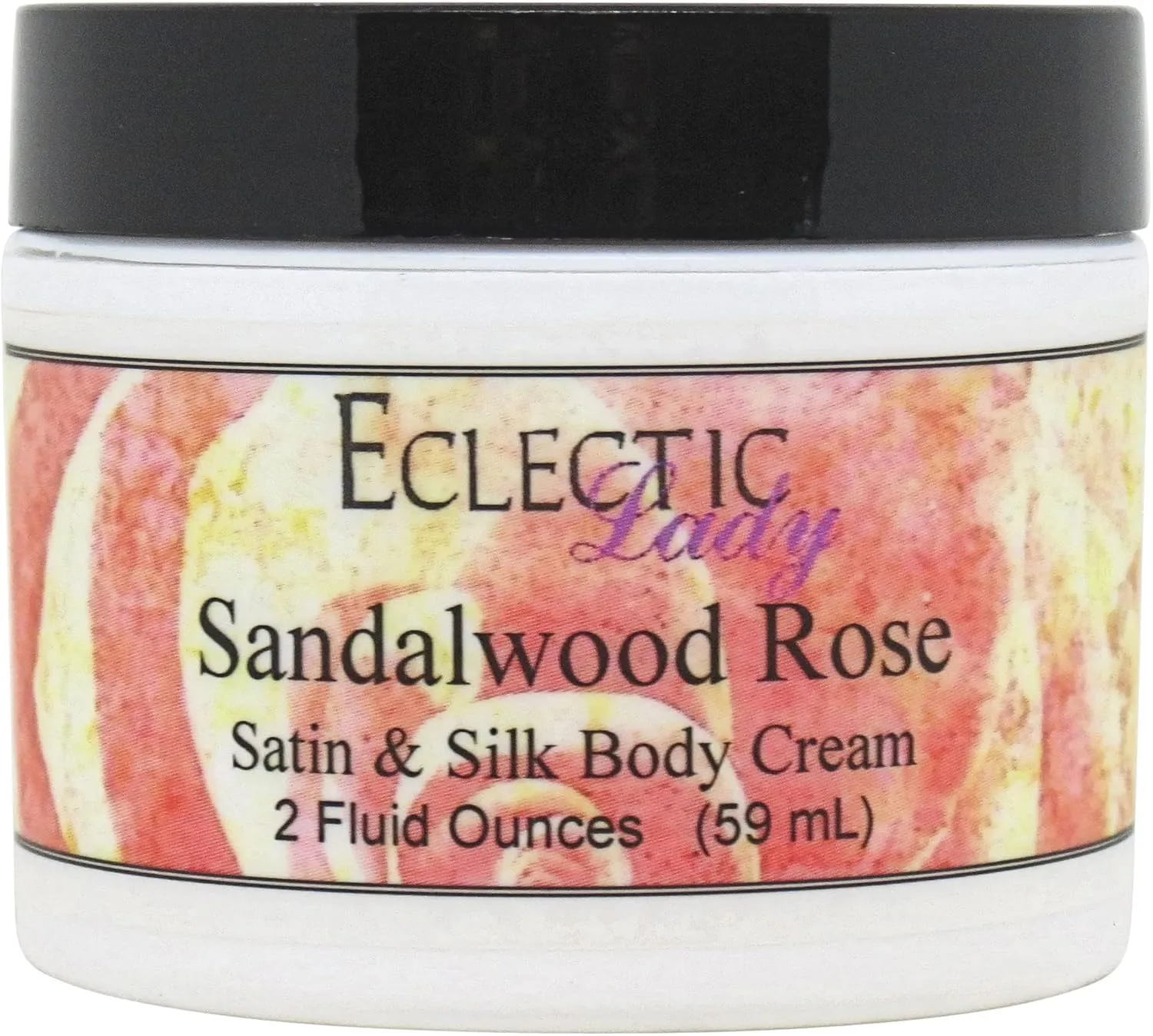 Eclectic Lady Sandalwood Rose Satin and Silk Cream, Body Cream, Body Lotion, 2 oz - Shea Butter, Aloe, Silk Amino Acids, Vitamin E, Phthalate-Free, Handcrafted in USA - Perfect For Women