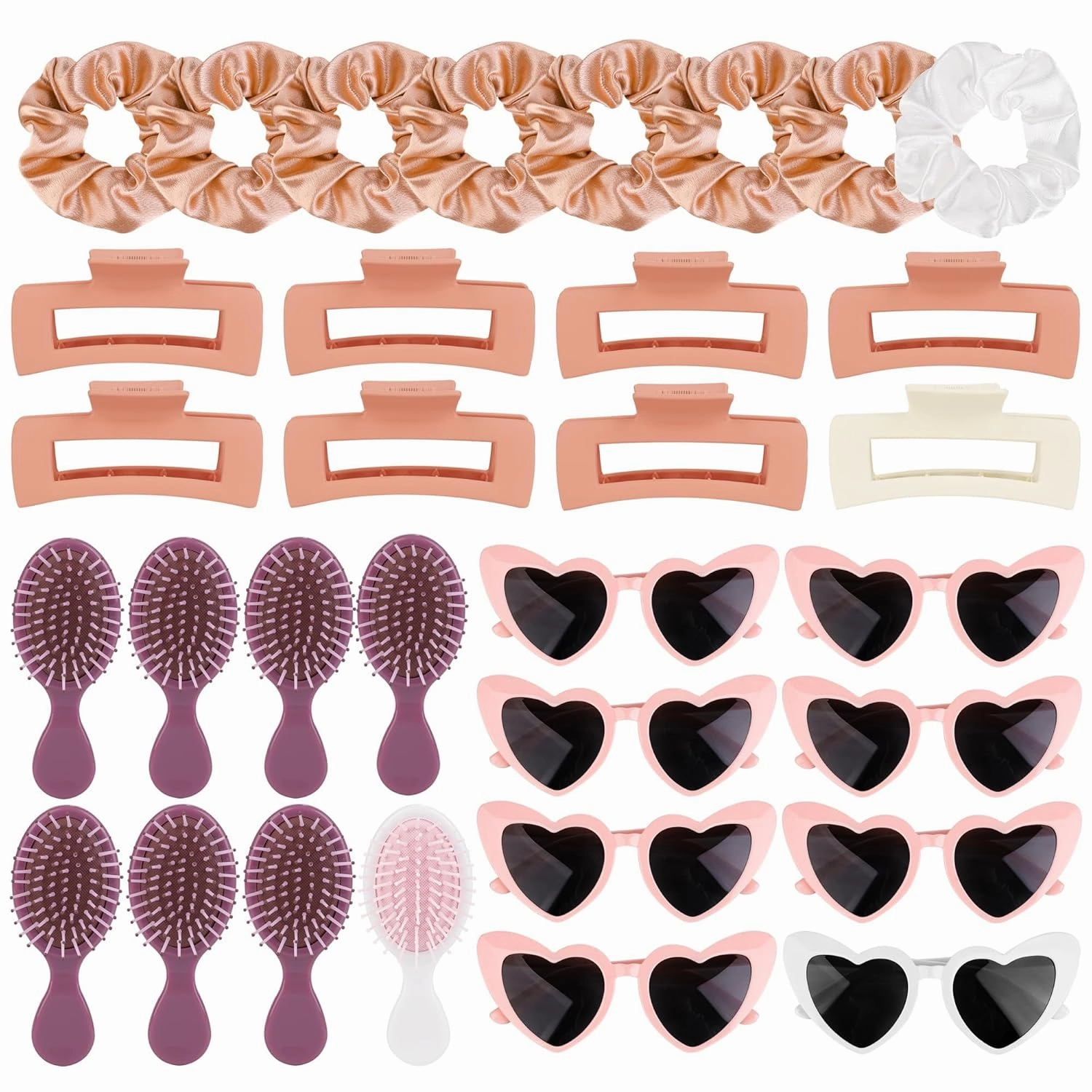 Elcoho 32 Pieces Bridesmaid Scrunchies Proposal Gifts Bachelorette Hair Claws Scrunchies Hair Clip Heart-shaped Sunglasses Girls Combs Gift for Bridesmaid Wedding Party Favors, Rose Gold White