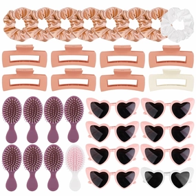 Elcoho 32 Pieces Bridesmaid Scrunchies Proposal Gifts Bachelorette Hair Claws Scrunchies Hair Clip Heart-shaped Sunglasses Girls Combs Gift for Bridesmaid Wedding Party Favors, Rose Gold White