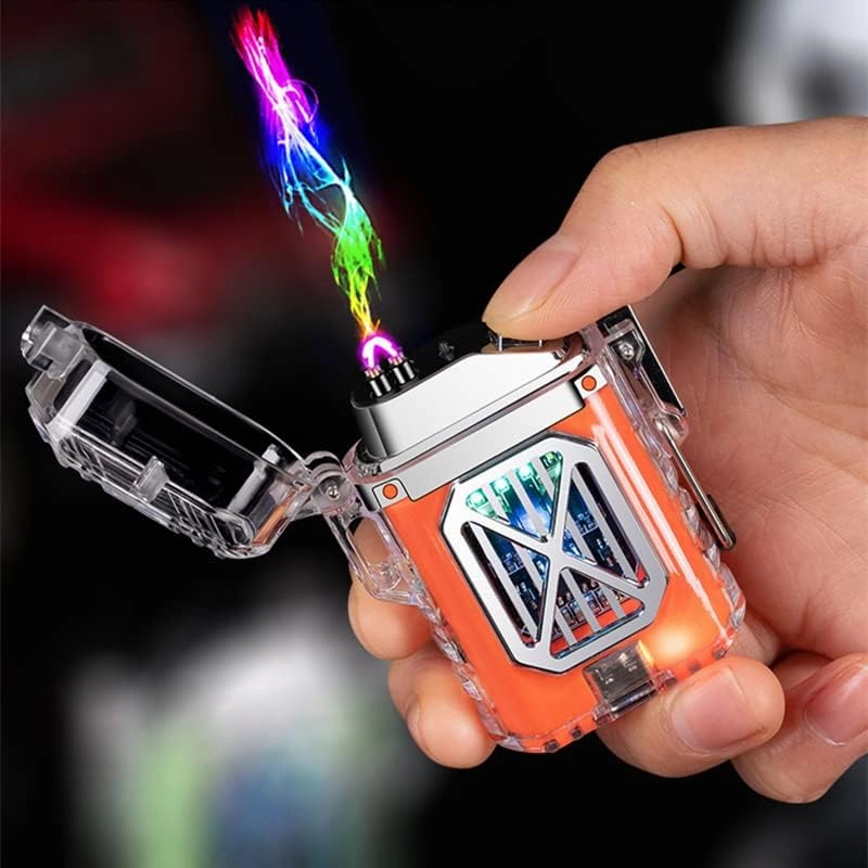 Electronic Plasma Lighter with Transparent case Waterproof Double Arc Lighter Type-C Rechargeable Electronic Lighter (Pink)