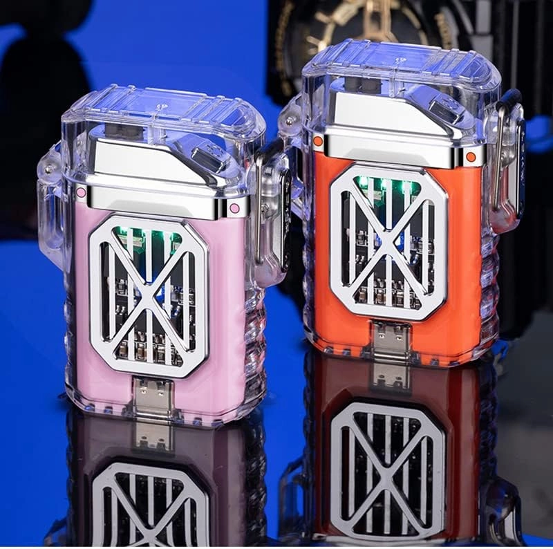 Electronic Plasma Lighter with Transparent case Waterproof Double Arc Lighter Type-C Rechargeable Electronic Lighter (Pink)
