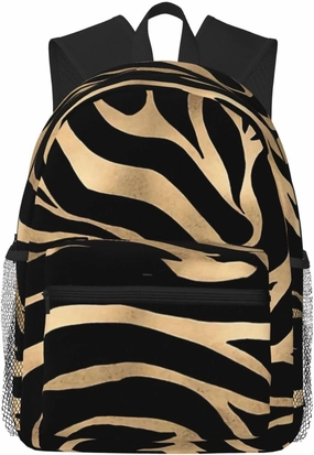 Elegant Metallic Gold Zebra Black Animal Print Lightweight Packable Backpack Travel Casual Hiking Daypack Foldable Backpack For Men Women
