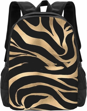 Elegant Metallic Gold Zebra Black Animal Print Lightweight Packable Backpack Travel Casual Hiking Daypack Foldable Backpack For Men Women