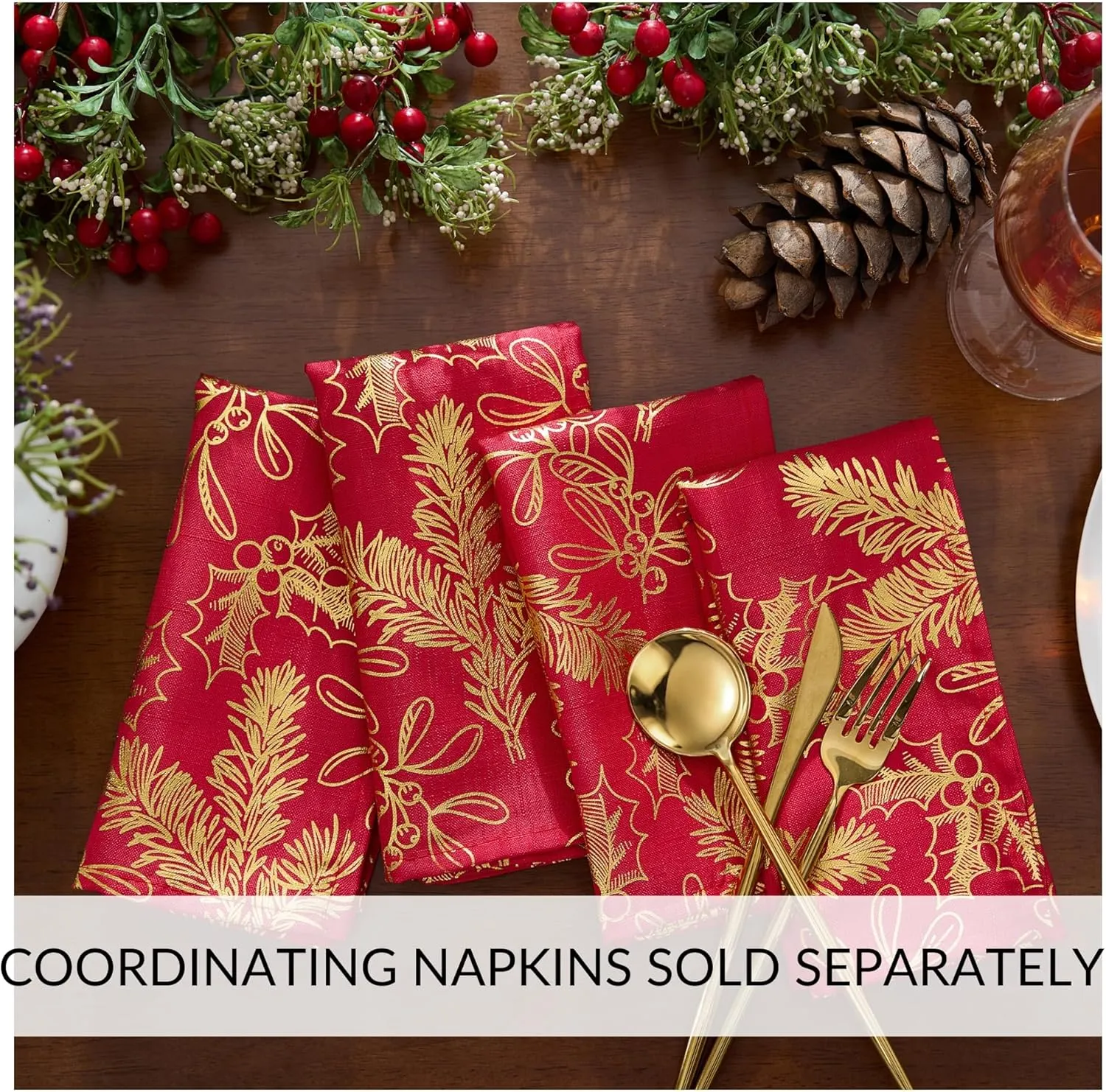 Elrene Home Fashions Woodland Spruce Metallic Foil Printed Fabric Holiday/Christmas Rectangle Dining Tablecloth, 60"x120"