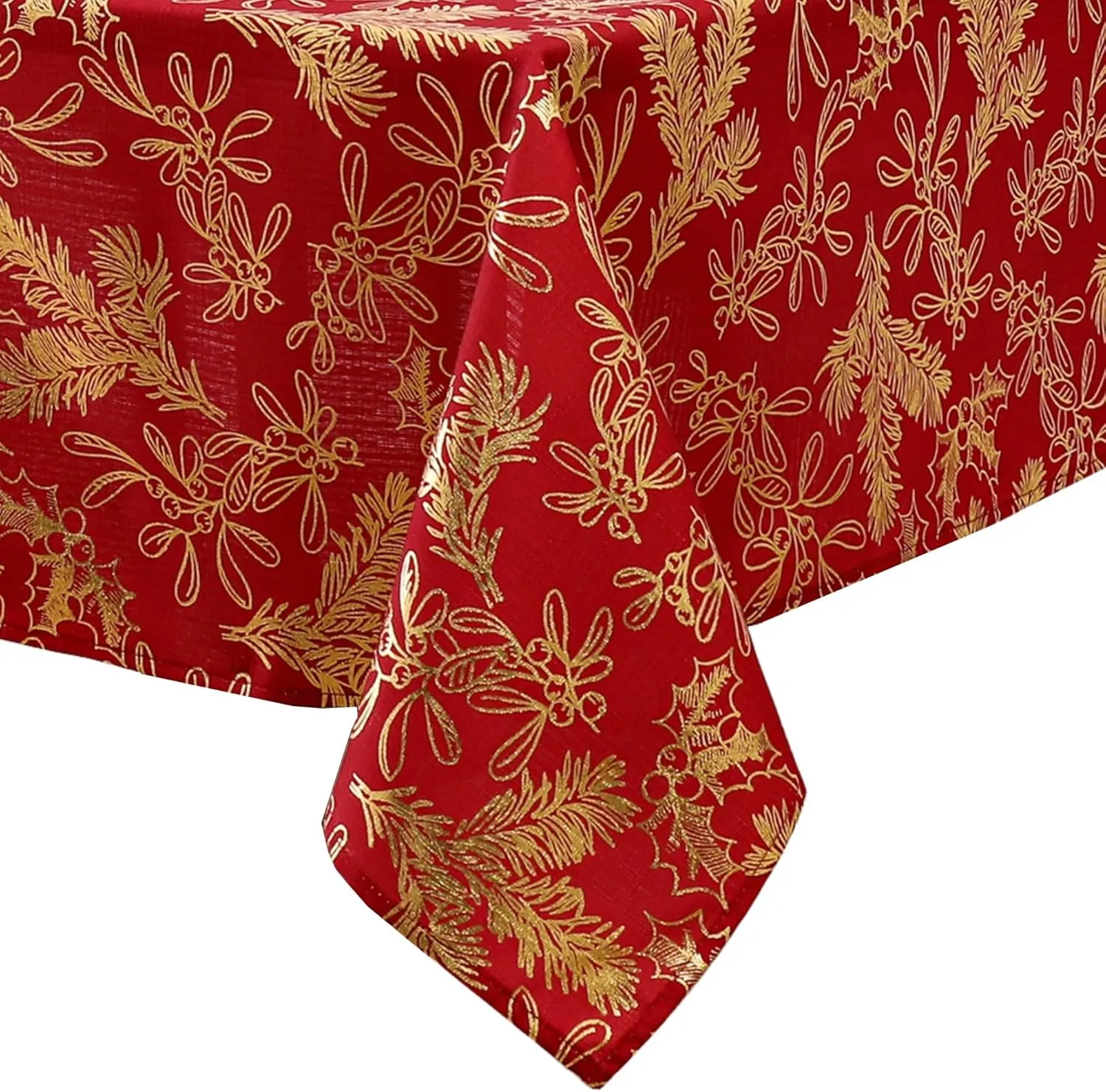 Elrene Home Fashions Woodland Spruce Metallic Foil Printed Fabric Holiday/Christmas Rectangle Dining Tablecloth, 60"x120"
