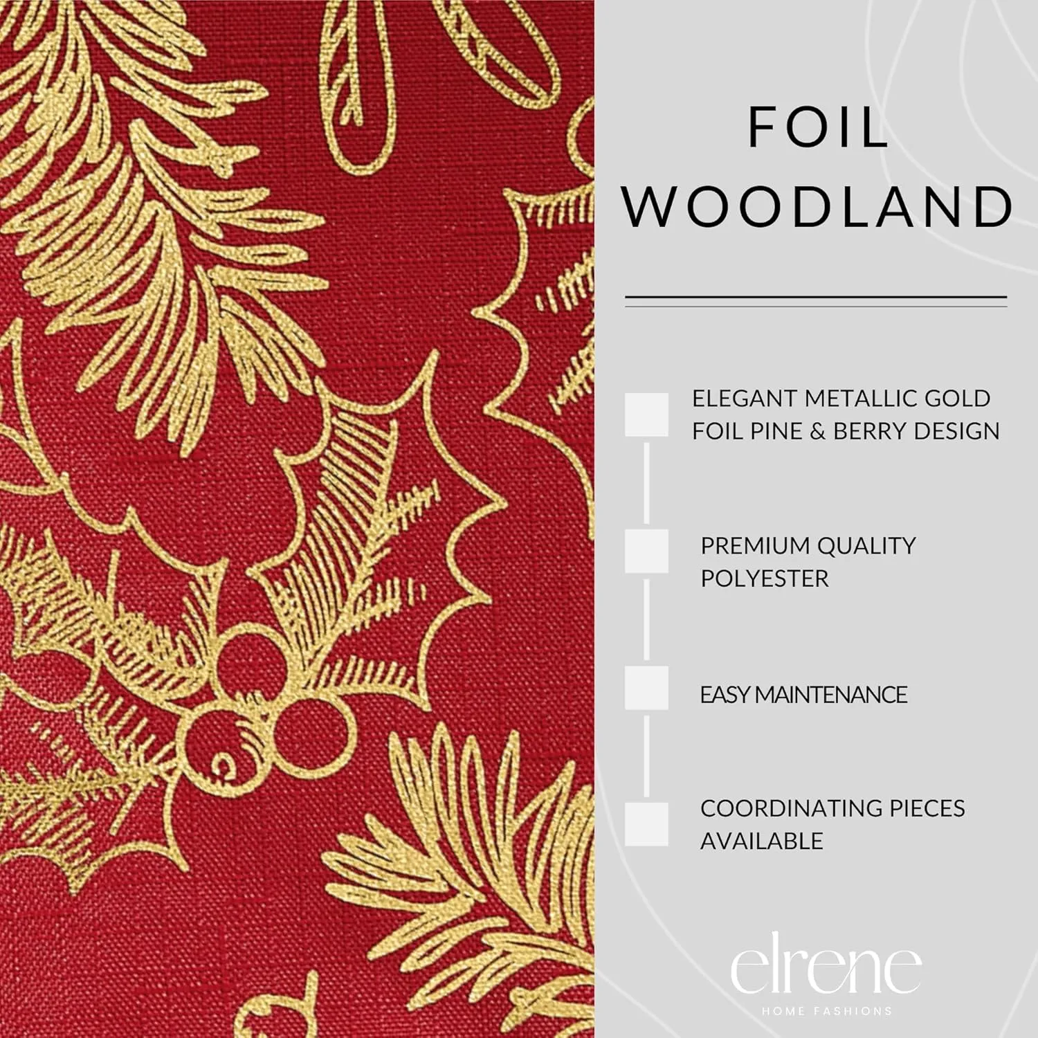Elrene Home Fashions Woodland Spruce Metallic Foil Printed Fabric Holiday/Christmas Rectangle Dining Tablecloth, 60"x120"