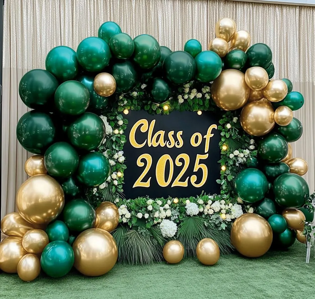 Emerald Green Gold Balloons Garland Double Stuffed Dark Green Gold Balloons Hunter Forest Metallic Arch Kit for Birthday Baby Shower Wedding Graduation Jungle Party Decorations